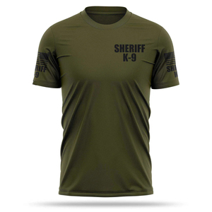 Conception de logo personnalisé SHERIFF Chemise de performance pour hommes Coupe ajustée Col rond manches courtes T-shirts unis décontractés vierges pour hommes - Product Image 1