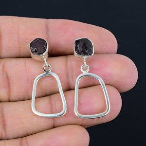 Hot Sale Bohemian Women's <b>Silver</b> Dangle Earrings Fancy Shape Garnet Drop Engagement Fashion Accessory At Factory Price - Product Image 2