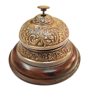 Brass Desk <b>Bell</b> on Wooden Base Antique Finished Top Trendy Hotel and Restaurant Counter Service <b>Bell</b> Call <b>Bell</b> - Product Image 2