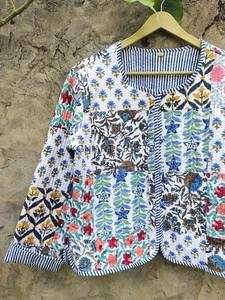 Multi color blanco cosido a mano Kantha chaqueta abrigo indio hecho a mano acolchado patchwork Patchwork Kimono indio hecho a mano chaquetas - Product Image 6