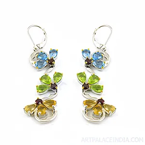 Boucles d'oreilles pendantes en cristal floral plaqué or pour femmes, style bohème, bijoux de fête - Product Image 2