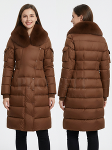 Customizable Long Puffer Coat with Faux Fur Collar <b>Thick</b> Warm Winter Down Style Jacket Asymmetrical Button Design Puffer Coat - Product Image 4
