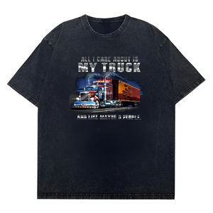 T-shirt décontracté unisexe coupe ample 2026 en tissu tricoté délavé avec imprimé graphique 'All I Care About Is My Truck <span class=keywords><strong>Maybe</strong></span> 3 People' style semi-trucker - Product Image 6