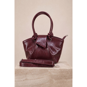 Sac à main vintage bordeaux pour femme, élégant, en similicuir souple avec détail nœud, poignée unique, couverture en cuir véritable et chaîne en PU - Product Image 1