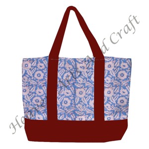 Sac fourre-tout en toile imprimé à la main avec poignée bordeaux, design floral multi-main, durable, deux bretelles, vente en gros BHCB075 - Product Image 5