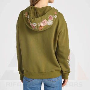 Sudadera con Capucha y Cremallera para Mujer, Diseño Floral Bordado en Verde Oliva, Invierno, Estética, Alta Calidad, Felpa Suave, Algodón Transpirable y Ecológico - Product Image 5