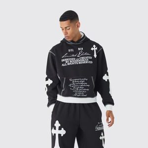 ชุดกีฬาแขนยาวปักลายบ็อกซี่สำหรับทุกเพศชุดผ้าฝ้ายแบบสวมหัวมีฮู้ดสำหรับทุกเพศชุดวอร์ม500 GSM - Product Image 1