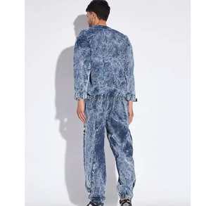 Conjunto de chándal azul lavado para hombre, Sudadera de cuello redondo de dos piezas con logotipo personalizado y pantalones para correr, ropa deportiva, venta al por mayor, OEM - Product Image 4