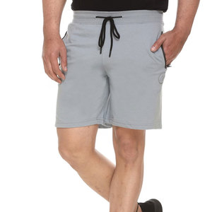 Shorts Bermuda pour homme en tissu polyester et élasthanne tricoté, couleur gris clair uni, avec cordon de serrage à la taille et poche zippée, style décontracté - Product Image 5