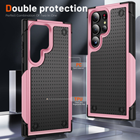 Parfait PC TPU Anti-Chute Stand Holder Coloré Antichoc Mobile Téléphone Cas Protecteur pour Samsung Galaxy S24 Ultra
