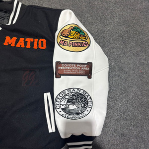 เสื้อแจ็กเก็ตเลตเตอร์แมนเสื้อแขนยาวคอตั้งสไตล์สตรีทคอตั้งผ้าวูลฤดูหนาวผ้าแคนวาสปักด้านหน้าเย็บปะติดปะต่อกันแขนหนัง - Product Image 2