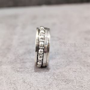 Anillo de meditación con banda giratoria con cuentas, anillo de pulgar de Plata de Ley 925 para mujer, joyería hecha a mano para Yoga, anillo giratorio fino para ansiedad para hombre - Product Image 4