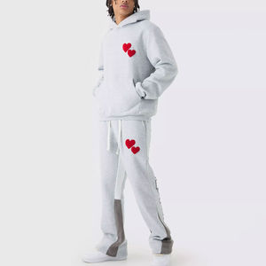 Fabricant de vêtements personnalisé, lavage à l'acide, survêtement brodé en détresse, pantalon de survêtement évasé, ensembles de sweat à capuche court - Product Image 1