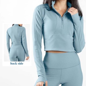 Vente en gros personnalisé léger tricoté sweat-shirt pour femmes poids lourd à manches longues crop top sweat à capuche zippé cordon mignon polaire - Product Image 1