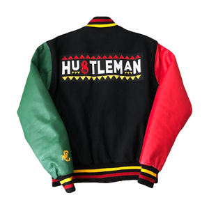 Veste de baseball universitaire en laine personnalisée pour hommes, col montant, manches en cuir véritable, patchs de broderie en chenille pour la saison d'hiver - Product Image 2