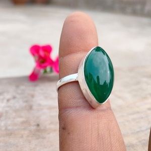 แหวนชั้นดีทำด้วยมือสีเงิน925เรือนพลอยโอนิกซ์สีเขียวธรรมชาติฝาการตั้งค่าครบรอบแต่งงานแบบคลาสสิกของขวัญหมั้นหมาย - Product Image 4