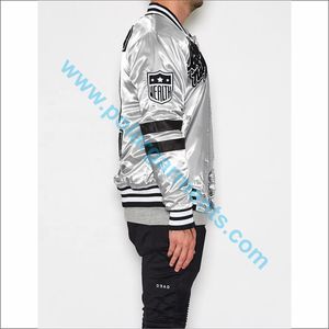 แจ็กเก็ตผ้าซาตินสำหรับผู้ชายงานตามสั่งเสื้อแจ็กเก็ตเบสบอลบอมเบอร์เลตเทอร์แมนดีไซน์สตรีทปักลาย - Product Image 5