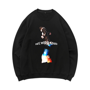 En blanco 500gsm negro vintage cuello redondo venta al por mayor logotipo personalizado de gran tamaño cuello redondo desgastado piedra lavado ácido Jersey - Product Image 1