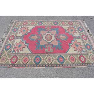 Alfombra Kilim rosa azul 4,9 pies X 6,9 pies Patchwork estilo lana viscosa tejido plano con respaldo de látex para dormitorio pasillo 10mm de espesor - Product Image 3