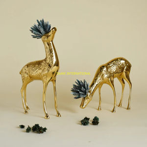 Set of 2 Golden Deer Figurines with <b>Crystal</b> Crown Headpieces Handmade Decorative Reindeer Sculpture Pair Metal <b>Animal</b> Statues - Product Image 1