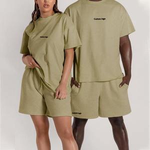 Vente en gros Ensemble de costumes de jogging d'été pour hommes 100% coton T-shirt et short surdimensionnés en fibre de bambou Ensemble deux pièces grande taille - Product Image 5