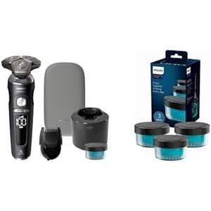 Afeitadora Eléctrica de Triple Cuchilla para Uso en Seco y Húmedo con Recortadora de Barba de Doble Cuchilla, Impermeable IPX7, Estación de Limpieza, Bolsa y Cartuchos de Repuesto - Product Image 1