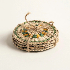 Set of Four Green Seagrass <b>Coasters</b> <b>for</b> <b>Drinks</b> Round <b>coaster</b> <b>for</b> <b>Drinks</b> Custom <b>Coasters</b> Holder - Product Image 2