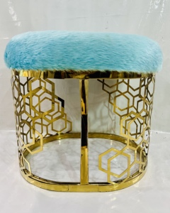Tabourets de découpe laser ovales dorés avec tissu en fourrure confortables pour les sièges utilisés dans les bureaux à domicile et les restaurants disponibles dans une nouvelle taille - Product Image 4