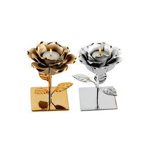Rose Flower Ceramics Head Iron Candle Holders Party Wedding Decorations <b>Candlesticks</b> Gold <b>Silver</b> Color Table Craft Candelabra - Product Image 1