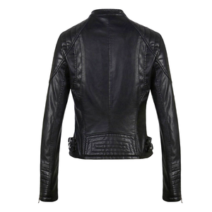 Chaqueta de cuero de gama alta para mujer con silueta de Moto clásica de piel de oveja genuina con cuello levantado y ajuste ajustado a medida - Product Image 5