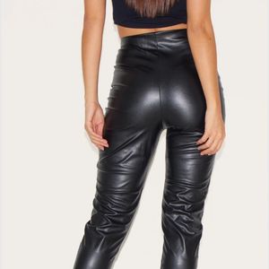 Premium Quality <b>Shiny</b> Women's High-Waisted Stretchy Leather <b>Leggings</b> Pants Satin Stylish Modern Fashion Wear Breathable Seamed - Product Image 3