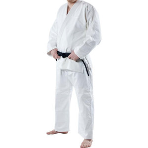 Uniforme brésilien de Jiu Jitsu de qualité supérieure en coton blanc avec haut tissé en grain de riz et pantalon matelassé à cordon au genou - Product Image 1