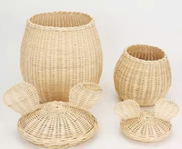 Boîtes de rangement multifonctionnelles en osier naturel écologique en forme de Mickey Mouse, adaptées aux aliments, avec couvercles, faites à la main et couleur personnalisable