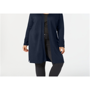 Jm Collection Plus Size Blue 1X Cardigan Duster avec design à poignets lacés pour femme - Product Image 2