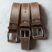 Ceinture en cuir pleine fleur Crazy Horse marron rustique avec logo personnalisé, boucle en acier, faite à la main, style vintage, pour homme, décontractée, pour jeans et tenues western – Meilleure vente