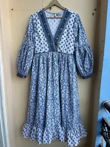 Vestido maxi de algodón con estampado floral, colores mezclados, ropa informal tradicional, escote en V, estilo bohemio, vestido Maxi con escote en V bordado - Product Image 2