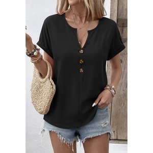 เสื้อเบลาส์แอโรบินแขนสั้นคอวีติดกระดุมสำหรับผู้หญิง 35956 -สีดำ - Product Image 2
