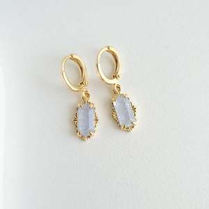 Aquamarine Huggie <b>Earrings</b> Light Blue Gemstone Vintage Filigree <b>Dangle</b> IGI Certified Wedding 925 Sterling Silver 14k Gold Plated - Product Image 1