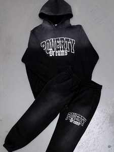 2025 Vintage desgastado ácido lavado 3D para Puff estampado Sudadera con capucha Sun Faded chándal acampanado pantalones de chándal para hombres logotipo personalizado dobladillo crudo - Product Image 2