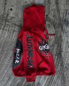 Custom Manufacturers Streetwear Vintage French Terry Drop Shoulder Oversize Acid Wash Zip up Dtg Printing Rhinestone Hoodies Men - Product Image 1