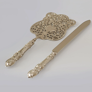 Juego de servir pasteles de oro fabricado en la India, para bodas, cumpleaños y eventos, incluye cuchillo para pasteles y utensilios para hornear - Product Image 5