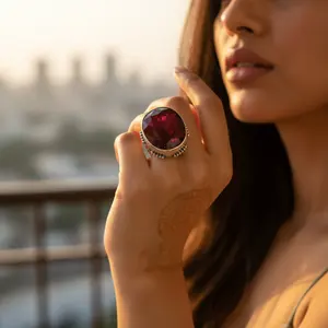 Anillo de Plata 925 con Rubí para Mujer, Chapado en Rodio con Incrustaciones de Circonita, Material de Platino, Joyería con Piedras Preciosas para Bodas - Product Image 3