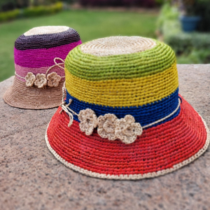 Crochet raphia plage et chapeaux quotidiens fait main mode coloré pour dames et femmes fabriqué à madagascar bob article - Product Image 1