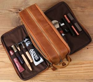 Bolsa de Viaje para Hombre, Organizador de Cuero Genuino Marrón Personalizado al por Mayor, Bolsa de Aseo con Cierre NWK INDUSTRY - Product Image 2
