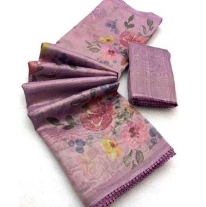 Nuevo tejido de seda Crush Saree con estampado floral digital para fiestas y bodas usable de mayorista indio - Product Image 1