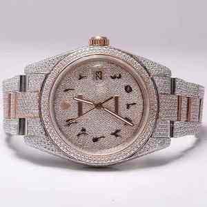 Montre mécanique de luxe en or rose sport haut de gamme avec cadran arabe, sertie de moissanite, analogique, verre, acier inoxydable, résistante à l'eau - Product Image 1