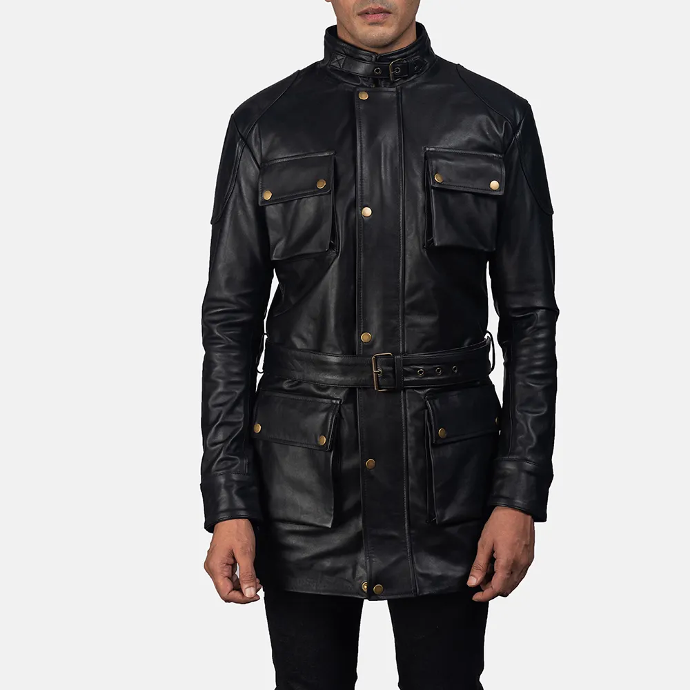 Stylish Men Leather Trench Coat Mens Full Length Leather Coat For Men High Quality Custom Logo New Arrival