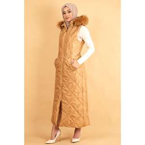 Gilet long matelassé à capuche avec fermeture éclair, sans manches, décontracté et élégant - Product Image 3