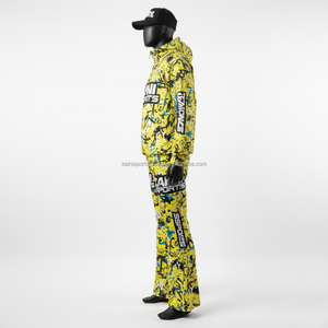 Traje cortavientos de talla grande Transpirable Poliéster Spandex Mezcla Amarillo Estampado artístico Logotipo personalizado Conjunto cortavientos de transferencia de calor - Product Image 5