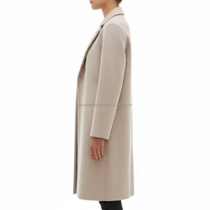 Manteau long en laine beige pour femme sur mesure, fabrication OEM et marque privée, vêtements d'hiver - Product Image 4